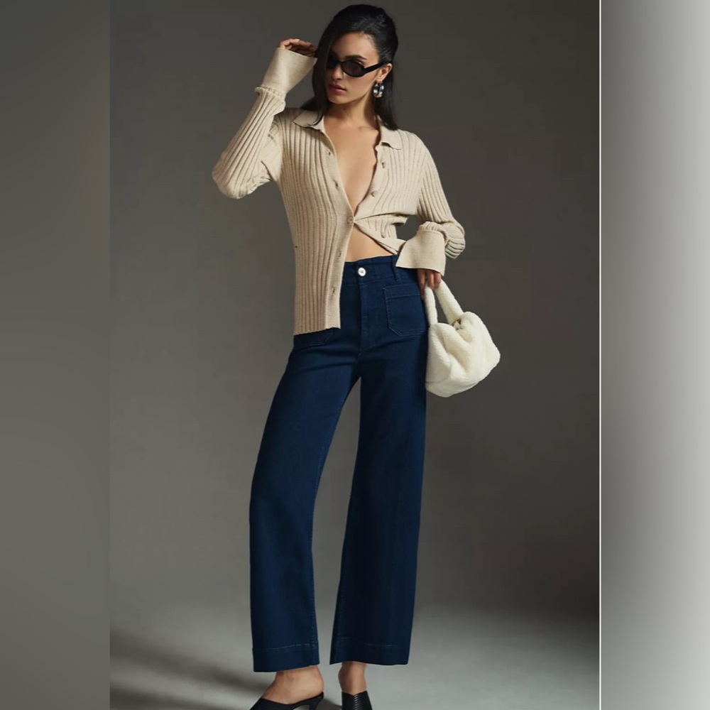 Anthropologie Colette Cropped Wide-Leg Pants by Maeve- Dark Denim- NWOT- Size 30